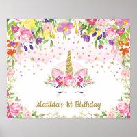 Magical Unicorn Vibrant Floral Birthday Backdrop
