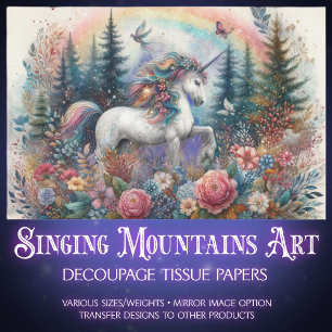 Magical Unicorn Watercolor Floral Forest Decoupage Tissue Paper