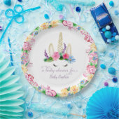 Magical Unicorn Watercolor Pink Floral Baby Shower Paper Plate (Party)