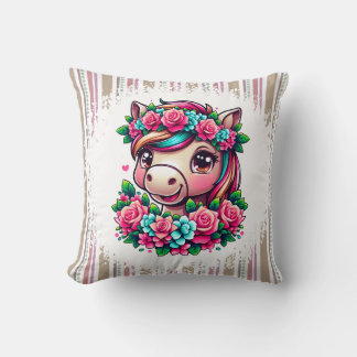 Magical Unicorn with Blossoms Throw Pillow