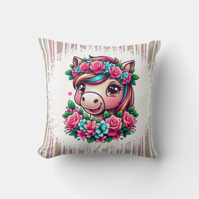 Magical Unicorn with Blossoms Throw Pillow (Front)