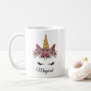 Magical Unicorn with Purple Roses Drinking Mug