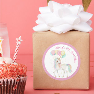 Magical Unicorn with Rainbow Balloons Classic Round Sticker