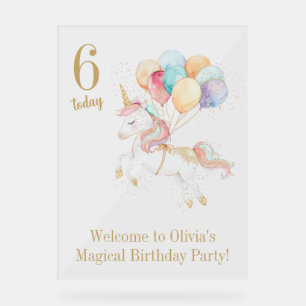 Magical Unicorn with Rainbow Balloons Welcome  Acrylic Sign
