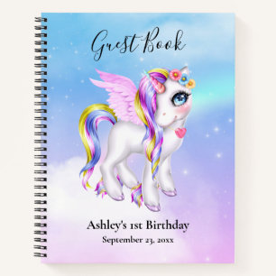 Magical Unicorn with Rainbow Mane & Tail Guestbook Notebook
