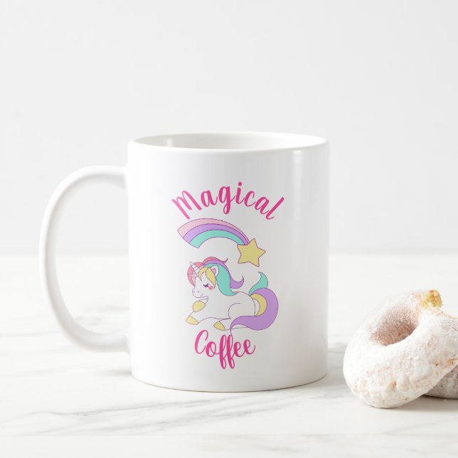 Magical Unicorn with Rainbow Shooting Star Coffee Mug (With Donut)