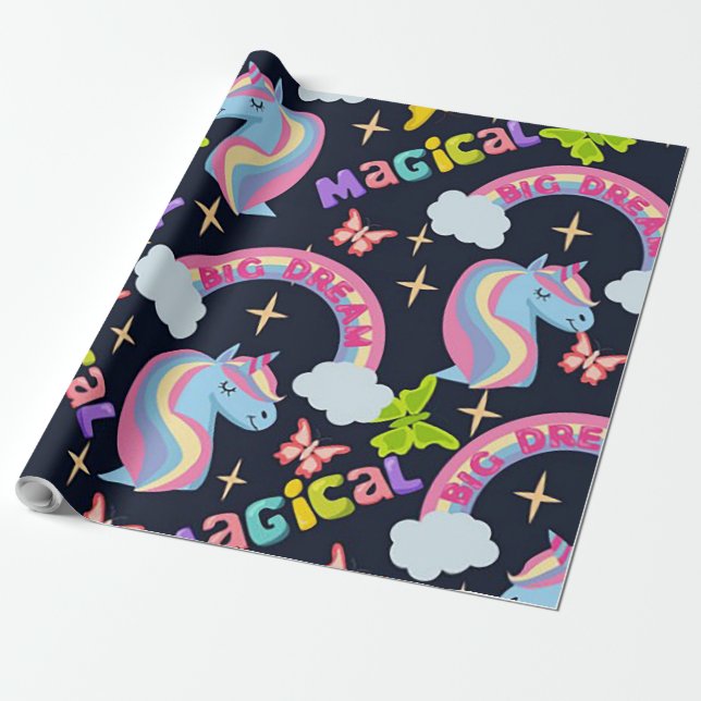 Magical Unicorn Wrapping Paper (Unrolled)