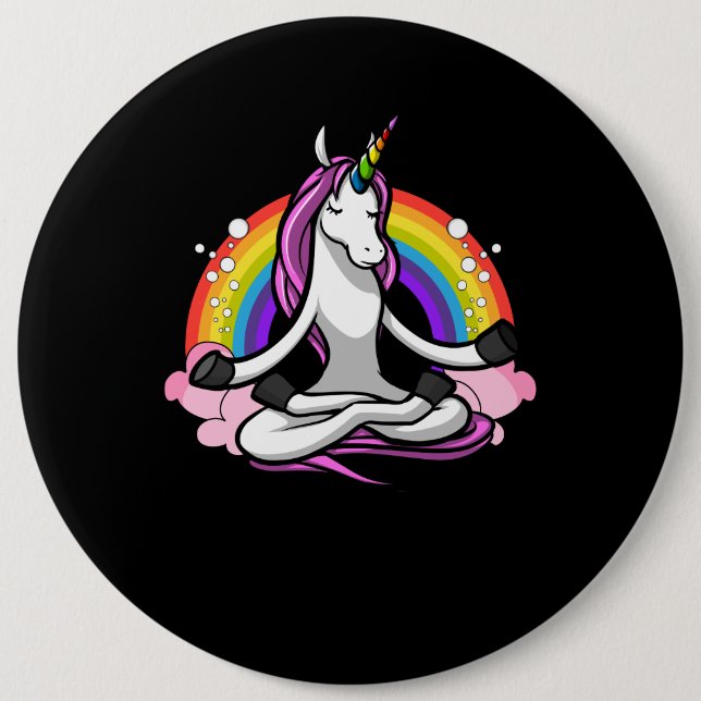 Magical Unicorn Yoga Zen Meditation Rainbow 6 Inch Round Button (Front)