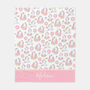 Magical Unicorns and Doughnuts Pattern with Name Fleece Blanket