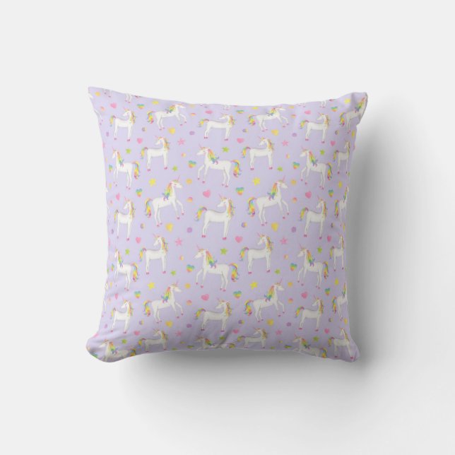 Magical Unicorns and Rainbows Throw Pillow (Front)