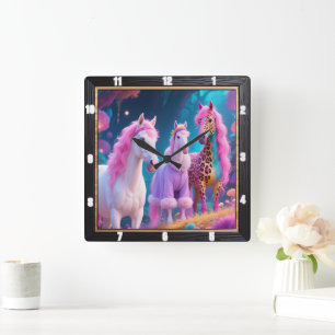 Magical Unicorns Fantasy  Square Wall Clock