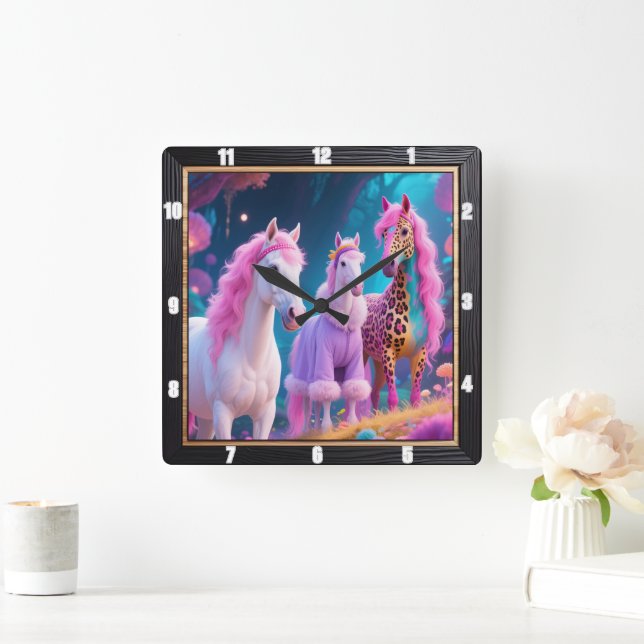 Magical Unicorns Fantasy  Square Wall Clock (Home)