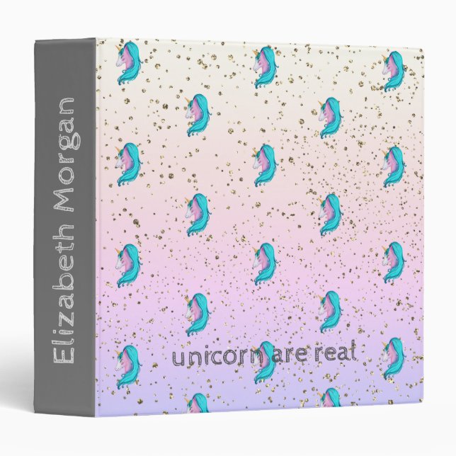 Magical Unicorns Gold Confetti,Ombre Binder (Front/Spine)