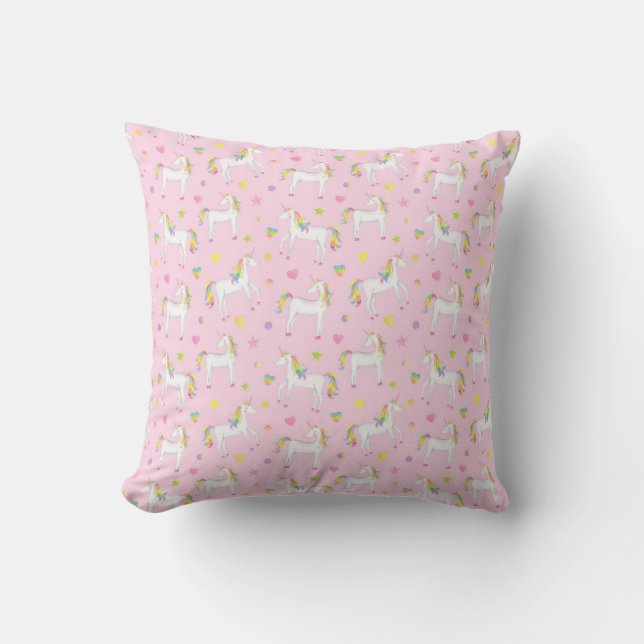 Magical Unicorns on Pink Throw Pillow (Front)