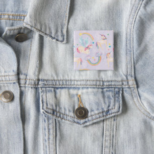 Magical Unicorns Pattern 2 Inch Square Button
