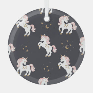 Magical Unicorns: Pink Mane Vintage. Glass Ornament