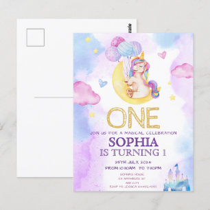 Magical Unicorns Purple Watercolor Birthday Party Postcard