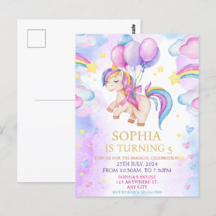 Magical Unicorns Purple Watercolor Birthday Party Postcard