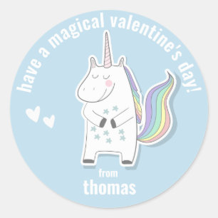Magical Valentine's Day - Cute Kids Unicorn  Classic Round Sticker