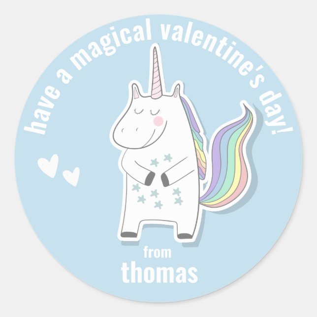 Magical Valentine's Day - Cute Kids Unicorn  Classic Round Sticker (Front)