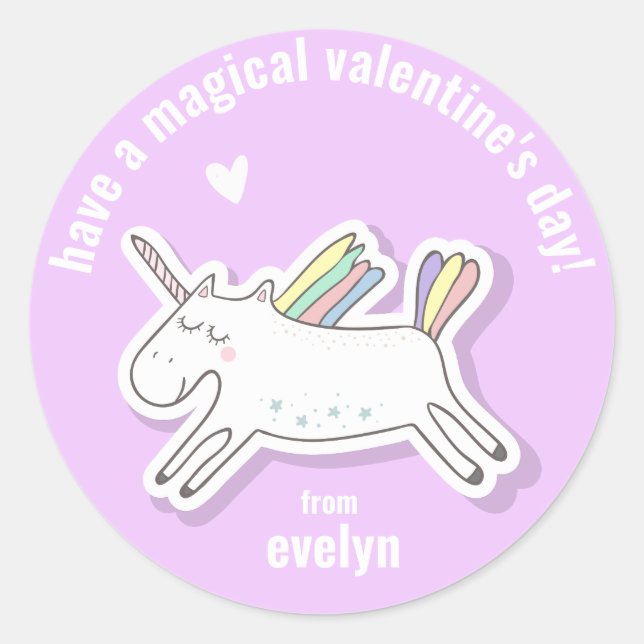 Magical Valentine's Day - Cute Kids Unicorn  Classic Round Sticker (Front)