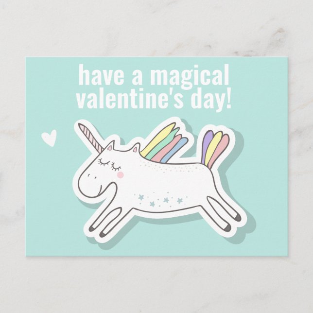 Magical Valentine's Day - Cute Kids Unicorn  Postc Postcard (Front)