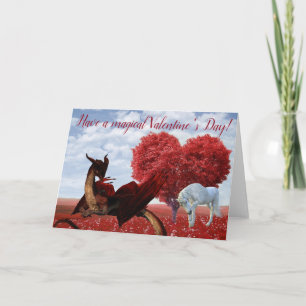 Magical Valentine's day Unicorn and Dragon Card