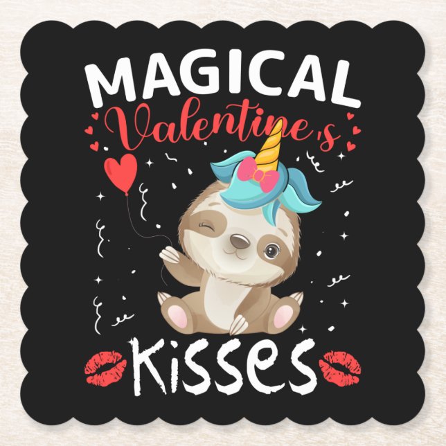 Magical Valentine's Kisses Paper Coaster (Front)