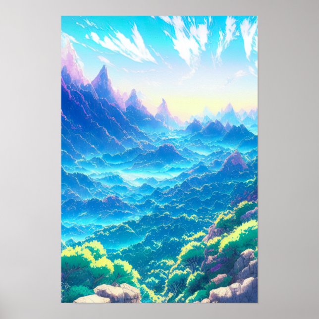 Magical Valley, Blue Misty Wonderland Poster (Front)