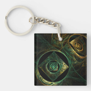Magical Vibrations Abstract Fractal Art Design Keychain