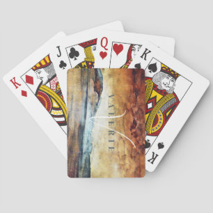 Magical Vintage Watercolor Mountains Painting Playing Cards