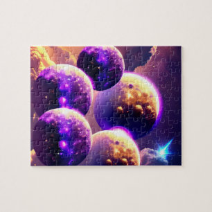 Magical Violet Many Moons in the Cloudy Universe Jigsaw Puzzle