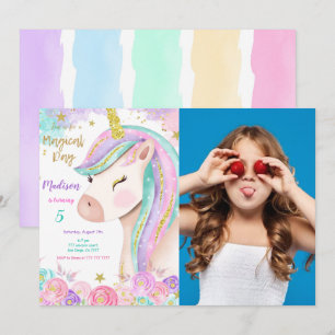 Magical Water Colour Unicorn Photo Invitation
