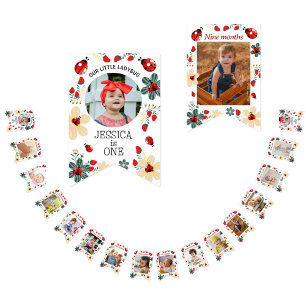 Magical Watercolor Cute 1st Birthday Ladybug Bunting Flags