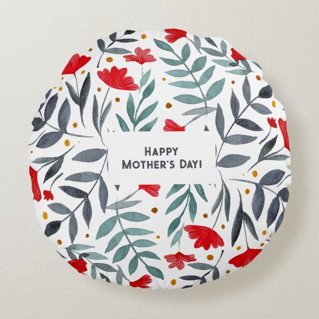 Magical Watercolor Garden Mother's Day Round Pillow (Front)
