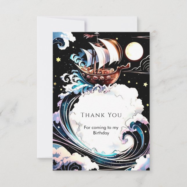 Magical Watercolor Matey Pirate Birthday Thank You Card (Front)