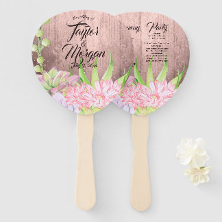 Magical Watercolor Succulents peach brown Wedding Hand Fan