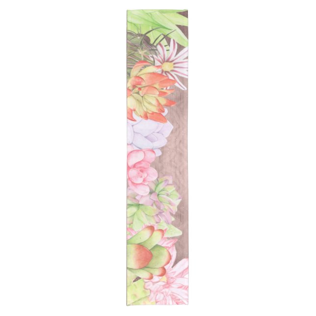 Magical Watercolor Succulents Short Table Runner (Front)