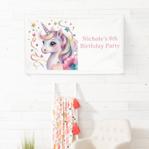 Magical Watercolor Unicorn Girl Birthday Party Banner