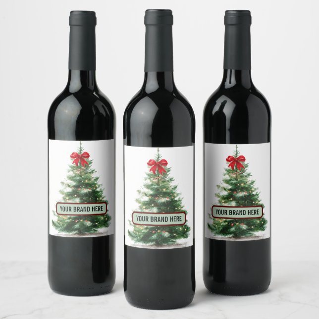 Magical Watercolor Xmas Tree Drink Labels (Bottles)