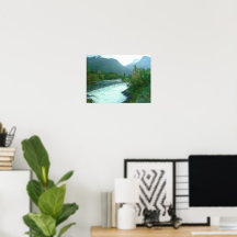 Magical Waterfall and Mountain Poster