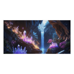 Magical Waterfall Crystal Cave Poster