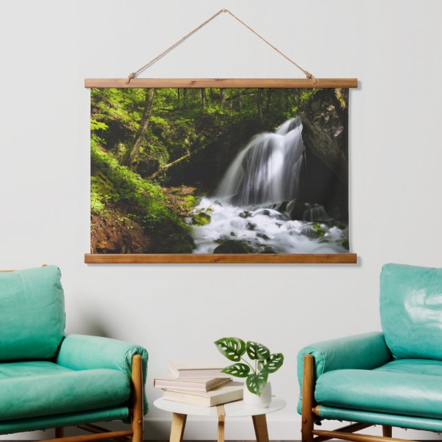 Magical waterfall in enchanting green forest hanging tapestry (Living Room)