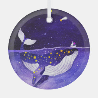 Magical Whale: Dark Ocean Night Glass Ornament