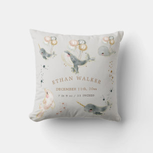 magical whales baby birth stats throw pillow