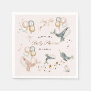 magical whales balloons stars baby shower napkin