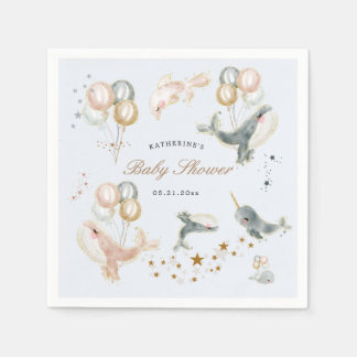magical whales balloons stars baby shower napkin