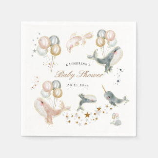 magical whales balloons stars baby shower napkin