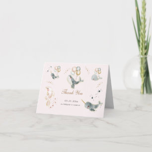 magical whales balloons stars baby shower  thank you card