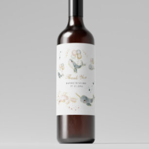 Magical Whales Balloons Stars Baby Shower Wine Label